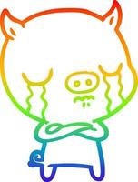 arco iris gradiente línea dibujo dibujos animados cerdo llorando vector