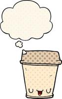 cartoon coffee cup and thought bubble in comic book style vector