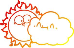 warm gradient line drawing cute cartoon cloud and sun vector