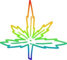 rainbow gradient line drawing cartoon marijuana leaf vector