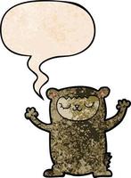 cute cartoon bear and speech bubble in retro texture style vector