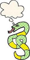 caricatura, serpiente, y, pensamiento, burbuja, en, cómico, estilo vector