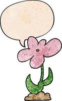 cartoon flower and speech bubble in retro texture style vector