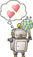 cartoon robot in love and thought bubble in smooth gradient style vector