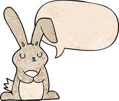 cartoon rabbit and speech bubble in retro texture style vector