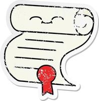 distressed sticker of a cute cartoon contract vector