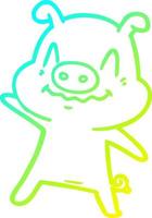 cold gradient line drawing nervous cartoon pig vector