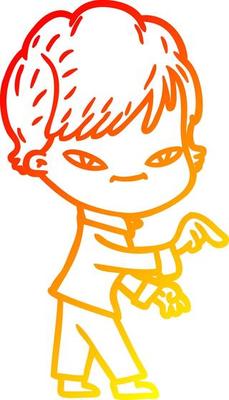 warm gradient line drawing cartoon happy woman