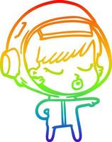 rainbow gradient line drawing cartoon pretty astronaut girl pointing the way vector