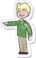 retro distressed sticker of a cartoon man pointing and laughing vector