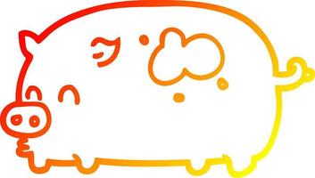 warm gradient line drawing cute cartoon pig vector