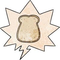 cartoon slice of bread and speech bubble in retro texture style vector