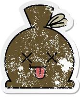 distressed sticker of a cute cartoon sack vector