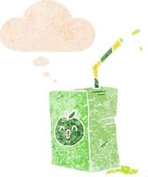 cartoon juice box and thought bubble in retro textured style vector