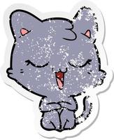 distressed sticker of a happy cartoon cat vector