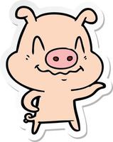 sticker of a nervous cartoon pig vector