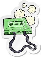 retro distressed sticker of a cartoon cassette tape vector