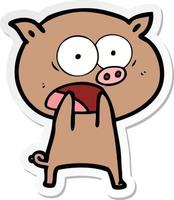 sticker of a cartoon pig shouting vector