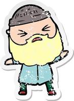 distressed sticker of a cartoon man with beard vector