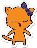 sticker of a cartoon cat with bow on head vector