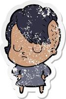 distressed sticker of a cartoon woman vector