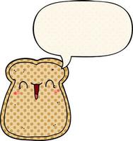 cute cartoon slice of toast and speech bubble in comic book style vector