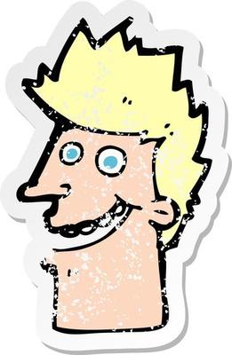 retro distressed sticker of a cartoon happy man face