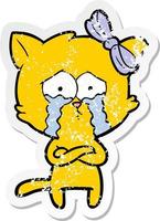 distressed sticker of a cartoon cat vector