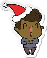 excited man sticker cartoon of a wearing santa hat vector