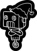 cartoon icon of a robot wearing santa hat vector