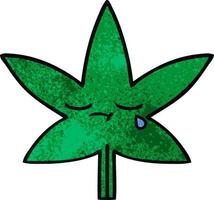 retro grunge texture cartoon marijuana leaf vector