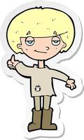sticker of a cartoon boy in poor clothing giving thumbs up symbol vector