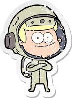 distressed sticker of a happy astronaut cartoon vector