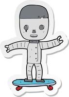 sticker of a cartoon robot on skateboard vector