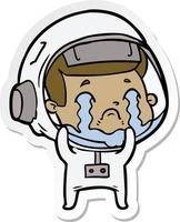 sticker of a cartoon crying astronaut vector