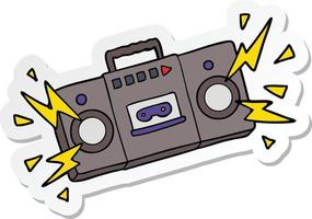 sticker of a retro cartoon tape cassette player blasting out old rock tunes vector