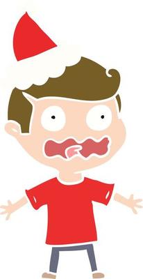 flat color illustration of a man totally stressed out wearing santa hat