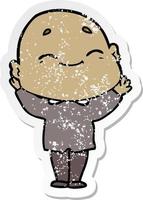 distressed sticker of a cartoon happy bald man vector