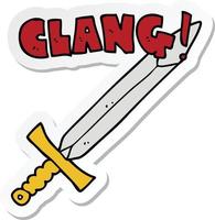 sticker of a cartoon clanging sword vector