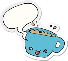 cartoon cup of coffee and speech bubble sticker vector