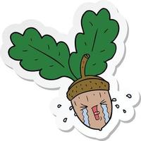 sticker of a cartoon crying acorn vector