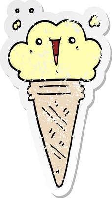 distressed sticker of a cartoon ice cream with face