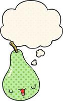 cartoon pear and thought bubble in comic book style vector