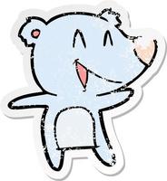 distressed sticker of a laughing bear cartoon vector