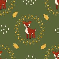 Cute Deer with Horns Autumn Seamless Pattern vector