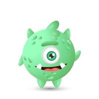 Funny round green cartoon monster with one eye waving paw for children's Halloween decorations