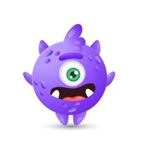 divertido monstruo redondo de dibujos animados púrpura con un ojo saltando de alegría para las decoraciones de halloween para niños vector