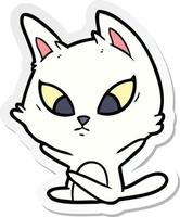 sticker of a confused cartoon cat sitting vector