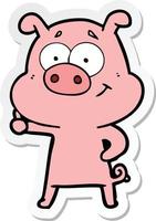 sticker of a happy cartoon pig vector