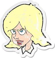 retro distressed sticker of a cartoon annoyed woman vector